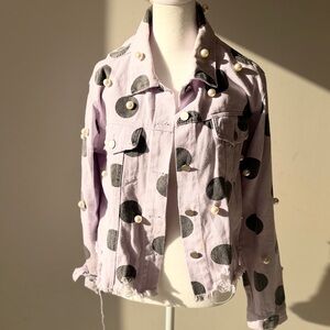Carole Christian Pearl-Accent Lavender Polka Dot Denim Jacket